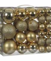 Kerstboom kerstballenpakket 46x gouden kunststof kerstballen mix versiering