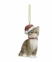 Kerstboom kersthangers grijze katten met kerstmuts 9 cm kerstversiering