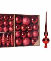 Kerstboomversiering pakket rode kunststof kerstballen kerstornamenten en piek